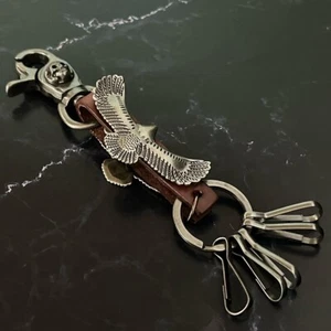 Premium Handmade Leather Keychain Brown Eagle Design Gift for Men From Japan - Picture 1 of 7
