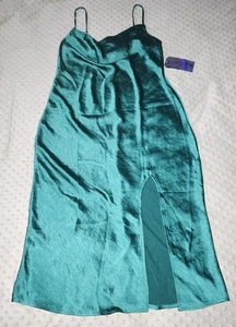 Justify Emerald Cowl Neck Midi Biased Cut Satin Dress Spaghetti Strap Sz M NEW - Picture 1 of 15