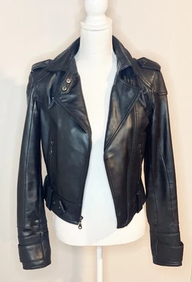 Vintage Y2K DKNY Lambskin Leather Black Small Asymmetrical Zip Motorcycle Jacket - Image 1 of 4