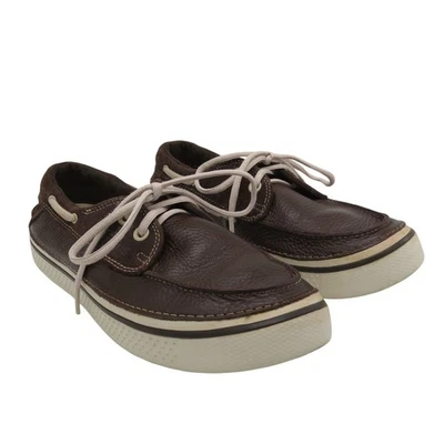 CROCS Men's Dark Brown Pebbled Leather Boat Shoes Size 9 - Image 1 of 4