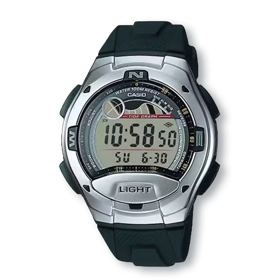 Reloj CASIO W753-1AV Gráfico Luna y Marea, Plateado/Negro Foto 1 de 1