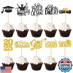 2025 Congrats Grad Cupcake Toppers-80PCS Graduation Party Mini Cake Decors Fo - Picture 1 of 5