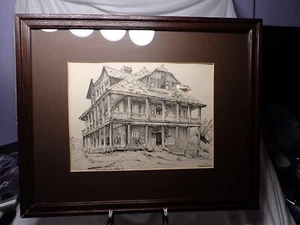 Framed Anthony Shemroske Print Drawing "Virginia Beach" Aug 1971, Vintage 22X18" - Picture 1 of 5