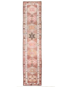 Vintage Turkish Oushak Long Runner 2.10x12.10 ft – Handmade Wool – Soft Pink - Picture 1 of 13