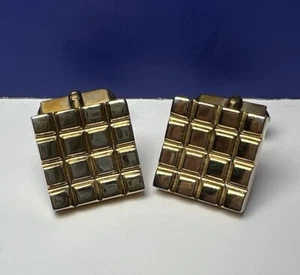 Vintage Swank Square Waffle Mens Cufflinks Gold-Tone - Picture 1 of 8