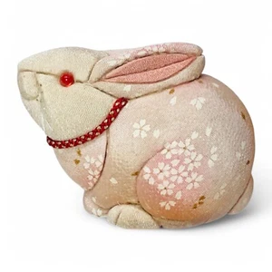 Japanese Kimekomi Doll Zodiac Rabbit Craft Sakura Pink Okimono Lucky Decor R11 - Picture 1 of 14