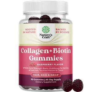 Hair Skin and Nails Gummies for Women - Extra Strength Biotin and Collagen 90ct - Picture 1 of 8