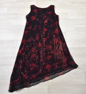 90s Y2K Jessica Howard Dress Sequin Red Black Assymetrical Hem 14 Petite VTG - Picture 1 of 6