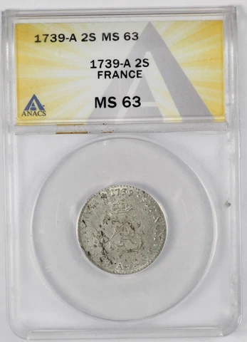 ANACS MS63 1739-A French Colonies Sou Marque Coin Cover