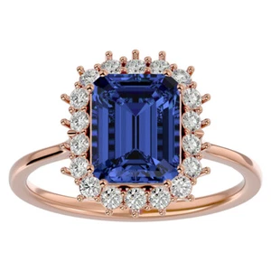 14K Rose Gold 2 1/2 Carat Tanzanite and Halo Diamond Ring - Picture 1 of 7