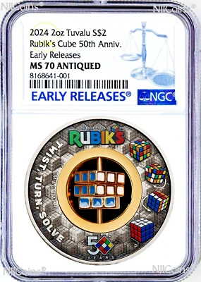 2024 Rubik's Cube 50th Anniversary 2oz Silver Antiqued $2 Coin NGC MS 70 ER - Image 1 of 4