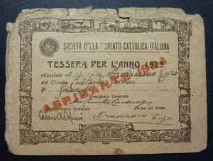 TESSERA - ASPIRANTE GIOVENTU' CATTOLICA - SIRACUSA 1924 - Picture 1 of 1
