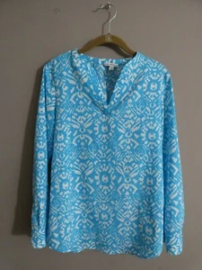 Standard James Perse Women's 2 Ikat Print Popover Top Blue & White Long Sleeve - Picture 1 of 7