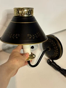Vintage 60s USA Toleware Wall Lamp Sconce Black French Country Primitive Metal - Picture 1 of 9