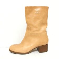 Auth CHANEL - Light Brown Leather Women's Boots