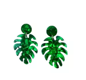 Boutique Acryl grün Palmblatt Hänger Ohrhänger Clip auf Ohrringe 2,44 Zoll - Bild 1 von 2