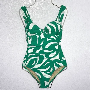 Shade & Shore Women's Green White Twist Front One Pc. Swimsuit Size XS (0-2) NEW - Picture 1 of 12