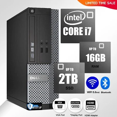 DELL Desktop Computer PC i7, up to 32GB RAM 2TB SSD/HDD, Windows 10/11,DVD-RW - Image 1 of 4