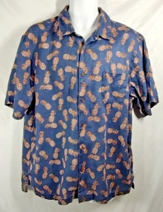 Daniel Cremieux Collection Hawaiian Shirt Large Blue Pineapples 100% Linen - Picture 1 of 10