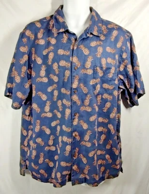Daniel Cremieux Collection Hawaiian Shirt Large Blue Pineapples 100% Linen - Image 1 of 4