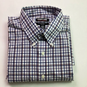 Kirkland Men's Traditional Fit Non-Iron Dress Shirt | Red & Blue Check, 17-32/33 - Picture 1 of 4