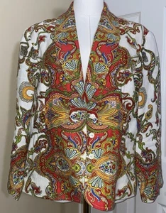 Chaqueta Robert Graham blanca/verde/azul/coral/amarilla cachemira 100 % lino talla 14 - Imagen 1 de 8