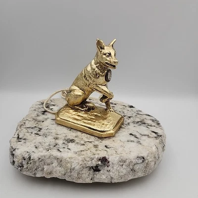 Art Deco Dog German Shephard Statue Lamp Night Light Antique Original Metal 6" - Image 1 of 4