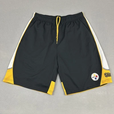 Pittsburgh Steelers Shorts Men Medium Black Yellow Solid Elastic Drawstring NFL - Image 1 of 4