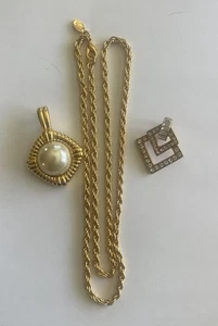 3 Stck. Set Vintage KJL Kenneth J Lane Perle Strass goldfarben Halskette Anhänger - Bild 1 von 7
