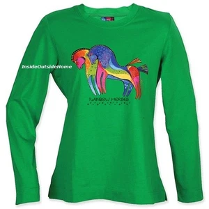 Laurel Burch T Shirt Rainbow Horses Long Sleeve Cotton MEDIUM New RETIRED - Picture 1 of 3