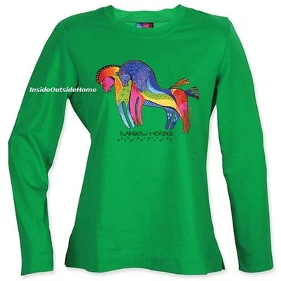 Camiseta Laurel Burch Caballos Arco Iris Manga Larga 100% Algodón XXL NUEVA Nuestra ÚLTIMA Foto 1 de 4
