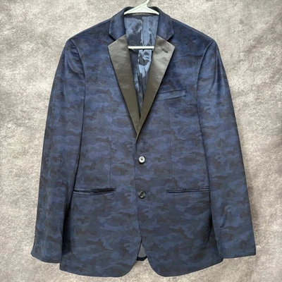 Van Heusen Blue Camouflage Blazer Tuxedo Jacket Mens Size 40R Flex Slim Fit - Image 1 of 4