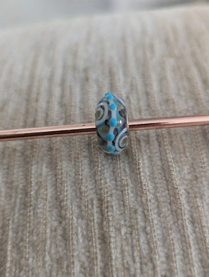 Trollbeads Green with white and blue spirals Glass Bead Brand New Bead - Image 1 of 2