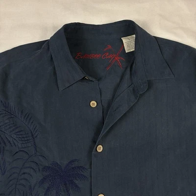Bamboo Cay Shirt Mens L Blue Navy Embroidered Palm Tree Hawaiian Button Up Rayon - Image 1 of 4