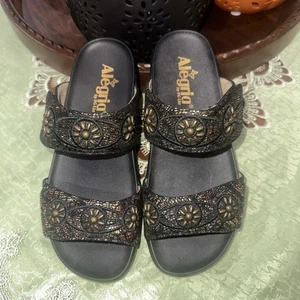 Alegria Women's Two Strap Slides Comfort Slip On Sandals EU SZ 36 Metallic - Picture 1 of 6