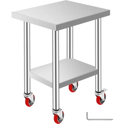 Carro de mesa de trabajo de cocina superior de acero inoxidable Uimoso 18"x24" + ruedas estantería Foto 1 de 4