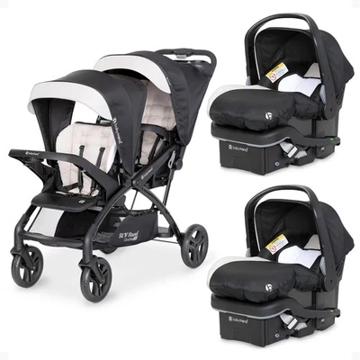 Cochecito doble Baby Trend Sit N' Stand con asiento de coche EZ-Lift (paquete de 2), caqui Foto 1 de 4