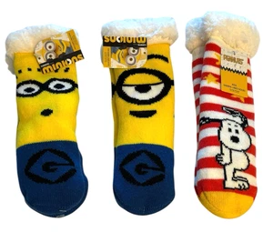 Peanuts Snoopy & Minions Sherpa gefütterte Socken, 3 Paar Kinder Einheitsgröße - Bild 1 von 12