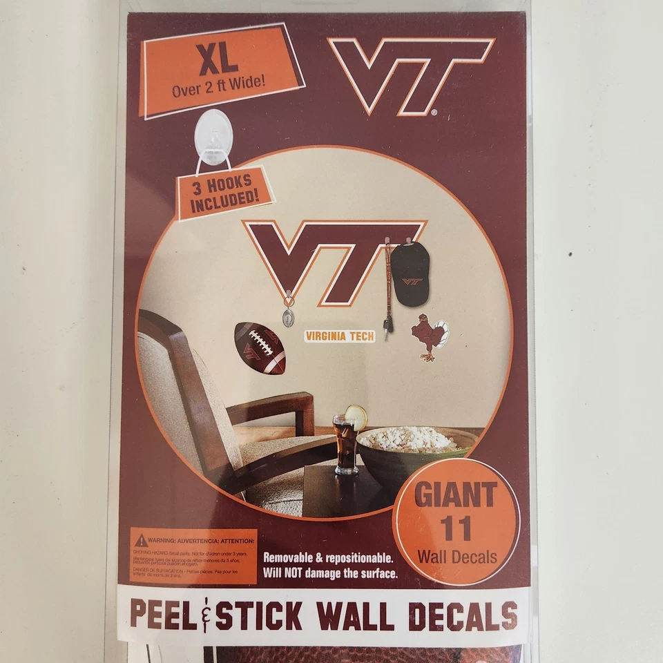Virginia Tech Wall Art Decals 11 Giant Peel & Stick College Football Man Cave - Image 1 of 4