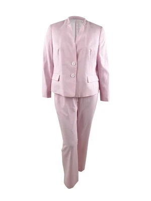 Traje de pantalones Le Suit para mujer con textura cuello estrella (16, tutú rosa/blanco) Foto 1 de 4