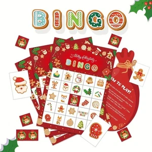 Set Gioco Bingo Natale Famiglia Festa Attività 24 Carte Bambini Adulti Vacanze Divertimento - Foto 1 di 12