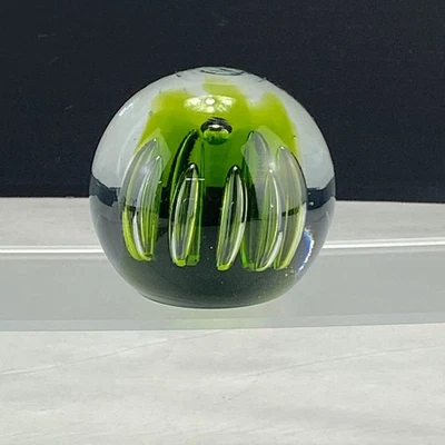 Vintage Blenko Green Controlled Bubbles Glass Paperweight - Image 1 of 4