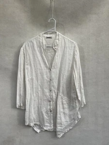 💎 BANANA BLUE 100% LINEN shirt Tee Top Blouse 14 L White - Picture 1 of 4