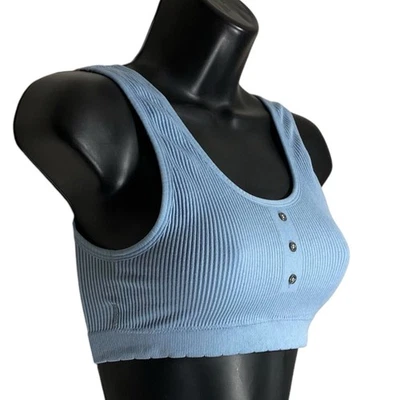 Sujetador Bralette Lucky Brand M Azul Acanalado Comodidad Sin Acolchado Athleisure Inalámbrico Foto 1 de 4