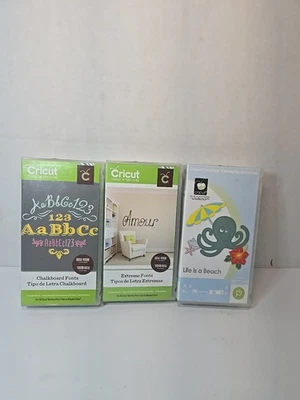 Lote de 3 Cartuchos Cricut Fuentes de Pizarra y Fuentes Extremas y Life Is A Beach  Foto 1 de 4