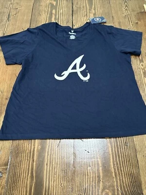 NWT Women's Size 2X Navy Atlanta Braves Mother's Day #1 Mom V-Neck T-Shirt - Image 1 of 4