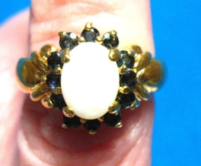 ANILLO ORO ÓPALO PIEDRA AZUL MODA BANDA TALLA 5.75 Foto 1 de 3