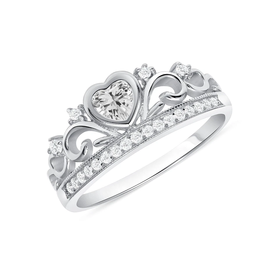 Anillo corona quinceañera circonita corazón plata de ley 925 sin níquel Foto 1 de 1