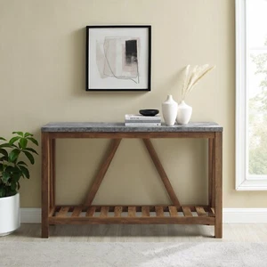 Console Table With Shelf Dark Concrete/Rustic Oak Effect New Modern Unit Stand - Picture 1 of 13