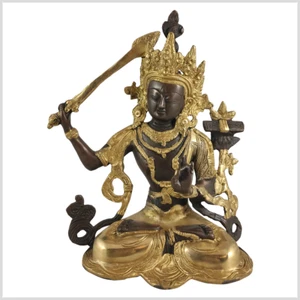 Manjushri - Buddha der Weisheit Messing verkupfert 27,3cm 3kg Monju Tara Statue - Bild 1 von 4